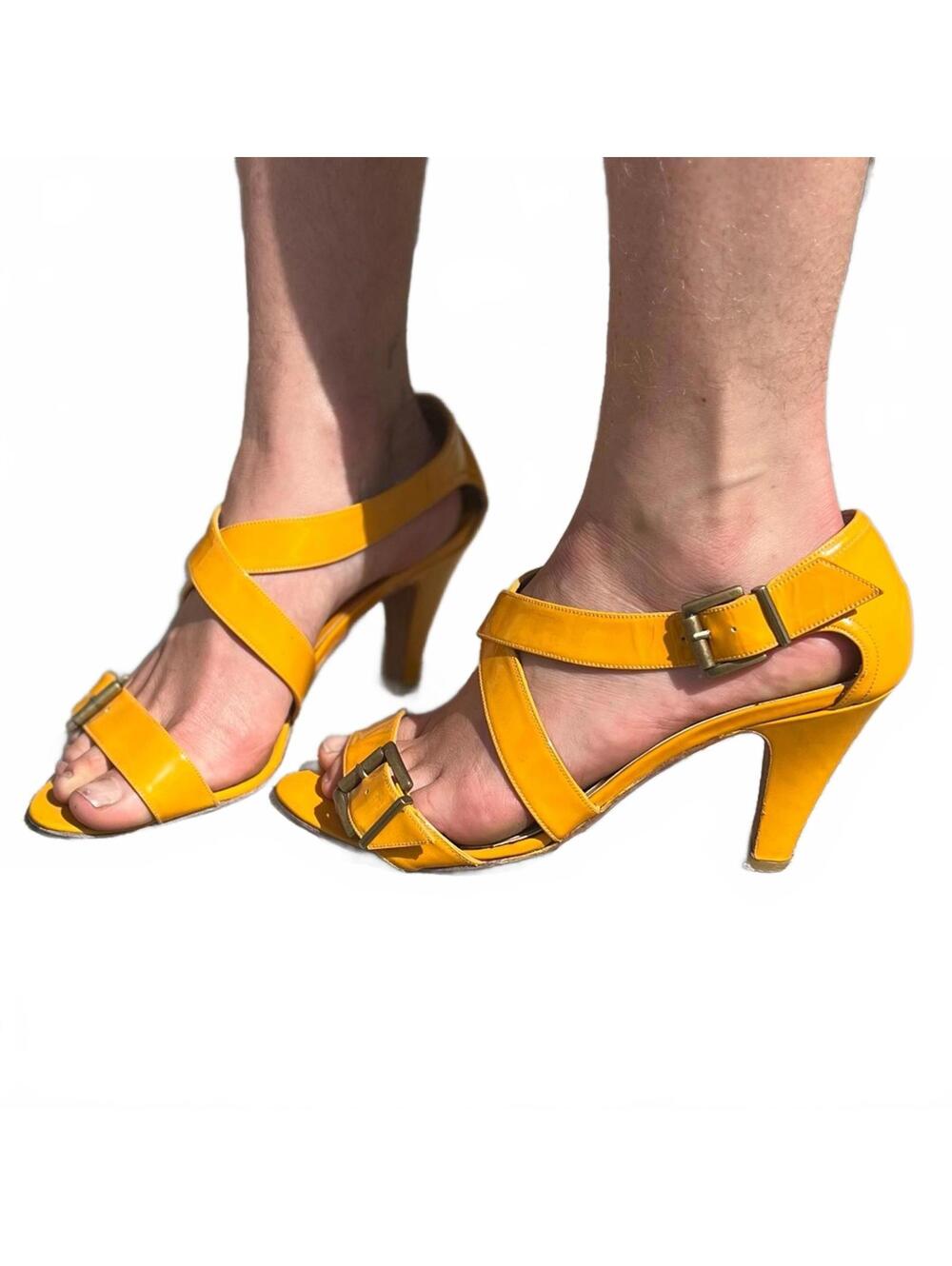 Y2K Te Casan Faye Yellow Patent Strappy Heels Barbiecore Party Sandals